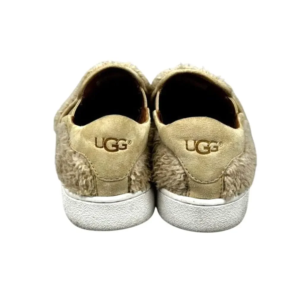 UGG Womens 8 Ricci Beige Suede Leather Faux Fur Slip On Casual Sneakers